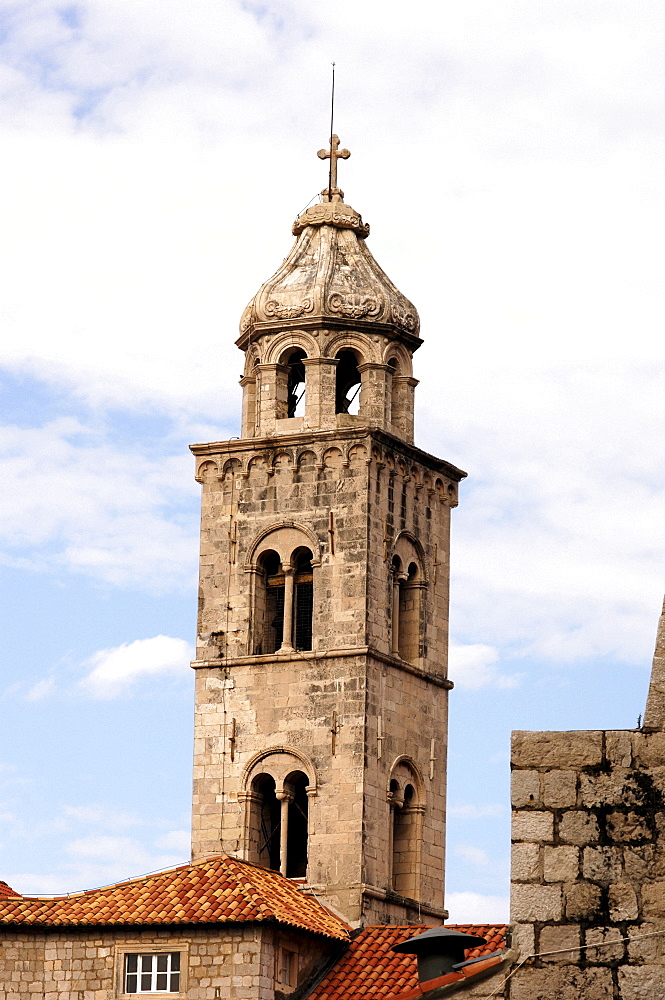 The 14th century tower of the Dominican monastery inside the city walls of Dubrovnik, UNESCO World Heritage Site, Croatia, Europe