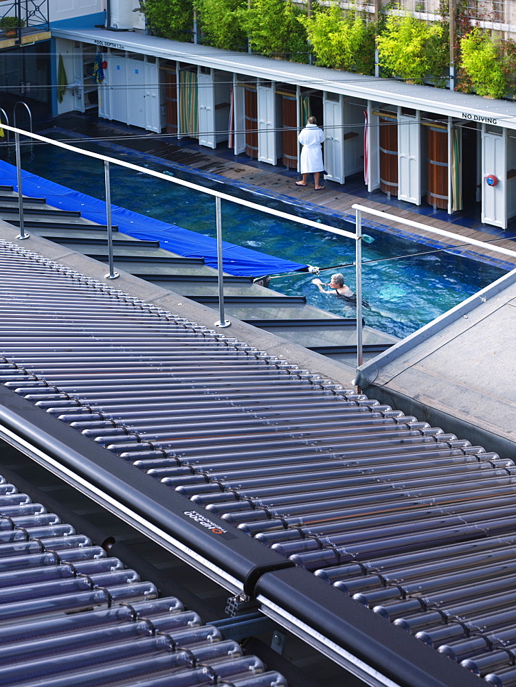 Solar panels at Clifton Lido, architects Marshall and Kendon, Bristol, England, United Kingdom, Europe