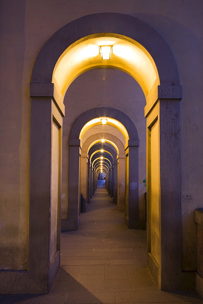 Arches of the Vasari Corridor (Corridoio Vasariano), Ponte Vecchio, Florence, Tuscany, Italy, Europe