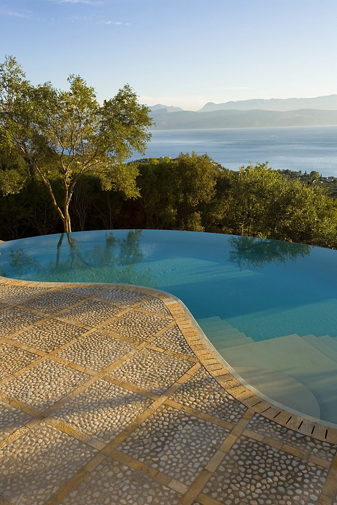 Infinity pool designed by Gina Price, Corfu, Ionian Islands, Greek Islands, Greece, Europe