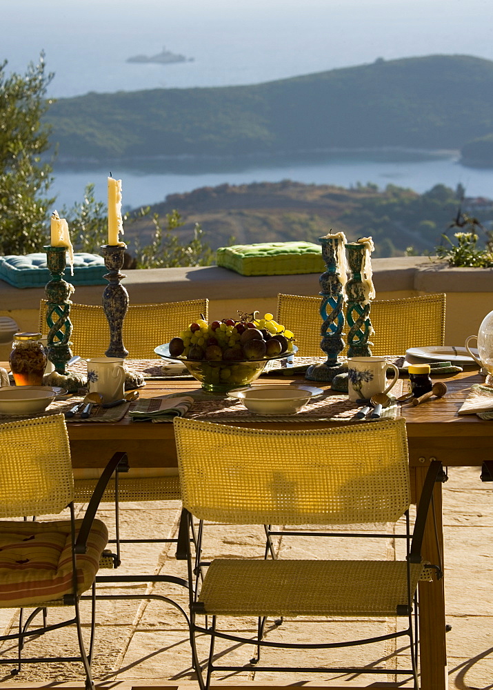 Terrace with a view, Corfu, Ionian Islands, Greek Islands, Greece, Europe