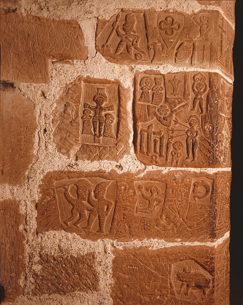 Prisoners' carvings dating to around 1480, Carlisle Castle, Cumbria, England, United Kingdom, Europe