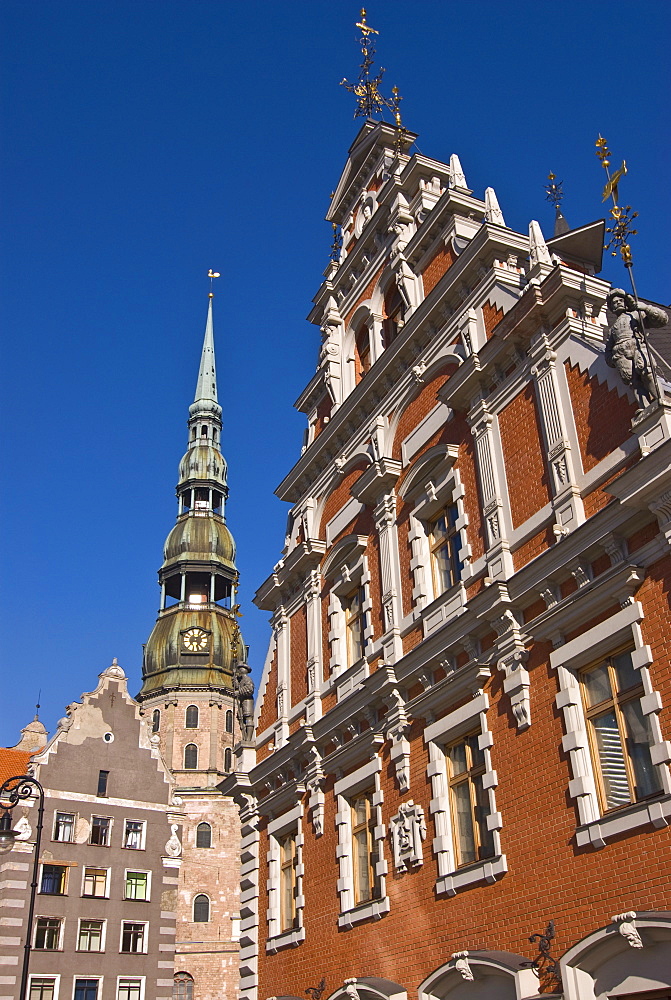 St. Peter's Church and some other art buildings on a square, Riga, Latvia, Baltic States, Europe