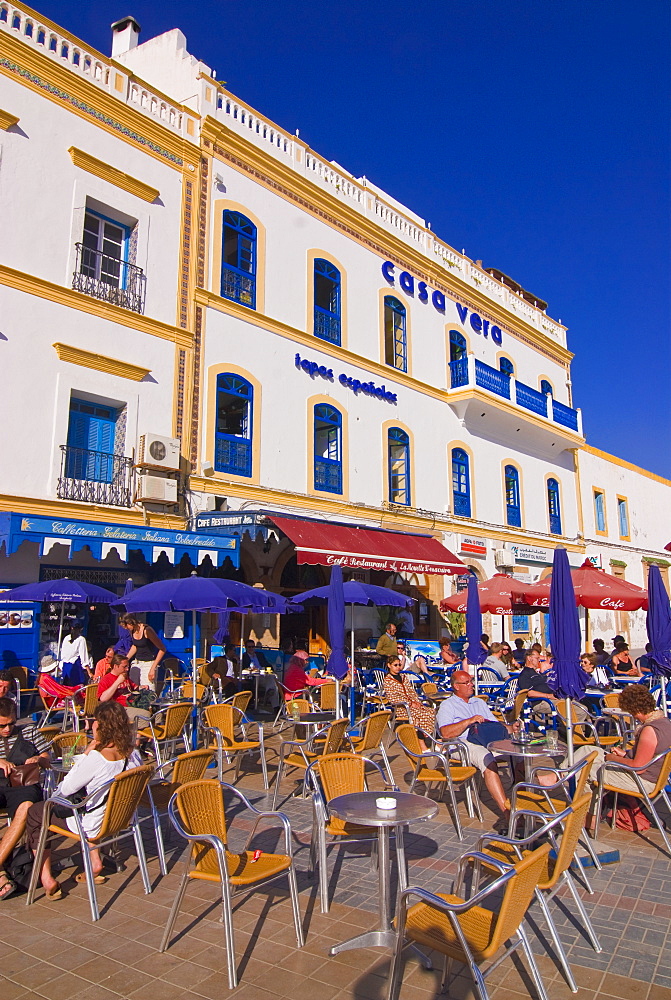 Open air cafe in the coastal city of Essaouira, UNESCO World Heritage Site, Morocco, North Africa, Africa