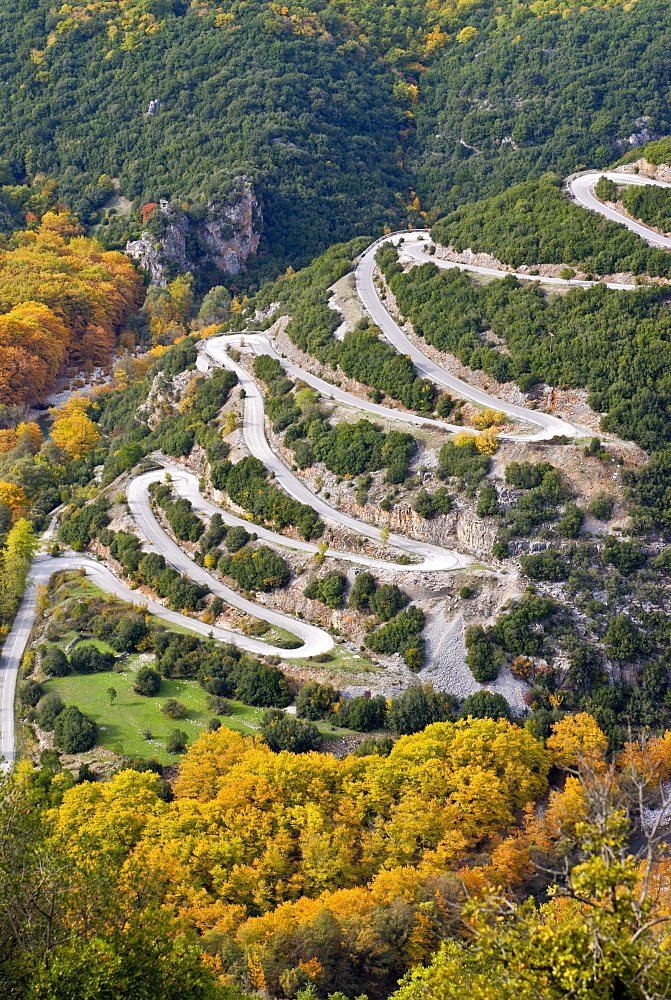 Serpentine road in the Zagorohroia mountains, Greece, Europe