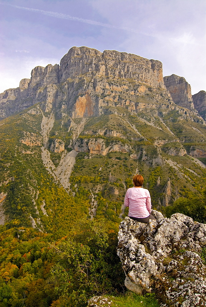 Woman looking at the Vikos Gorge, Epiros, Greece, Europe