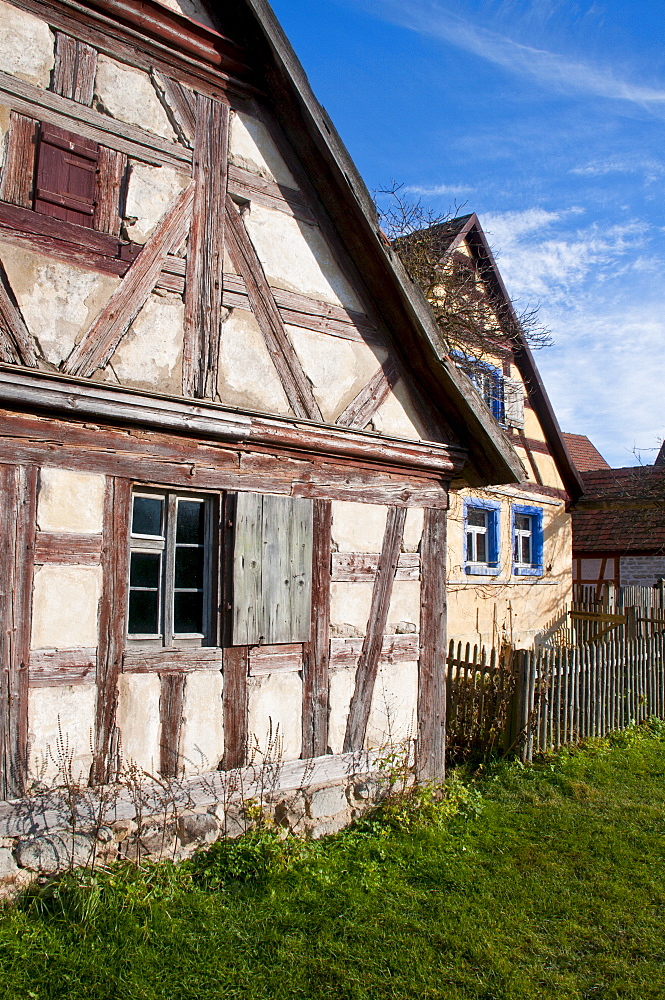 Old half timbered houses in the open air museum of Bad Windsheim, Franconia, Bavaria, Germany, Europe