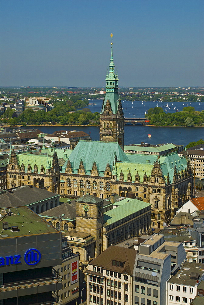 Panoramic view toward the west with harbour in the distance, Hamburg, Germany, Europe