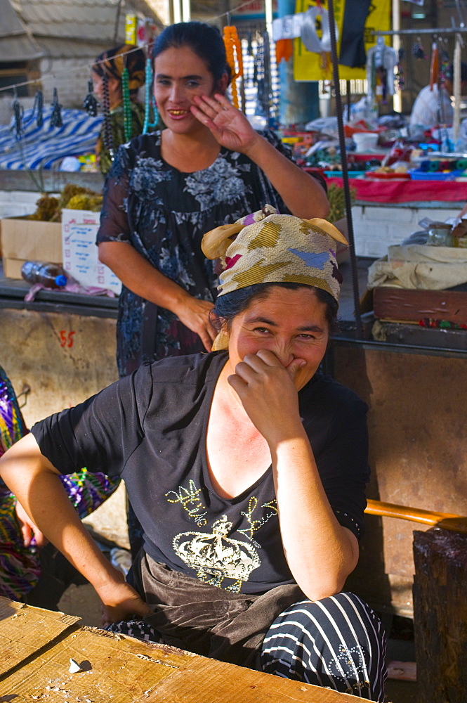 Saleswomen in the market of Osh, Kyrgyzstan, Central Asia, Asia