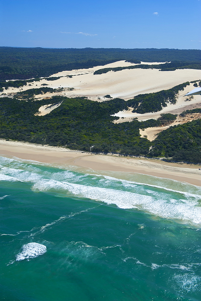 Aerial of the Seventy-Five Mile Beach, Fraser Island, UNESCO World Heritage Site, Queensland, Australia, Pacific