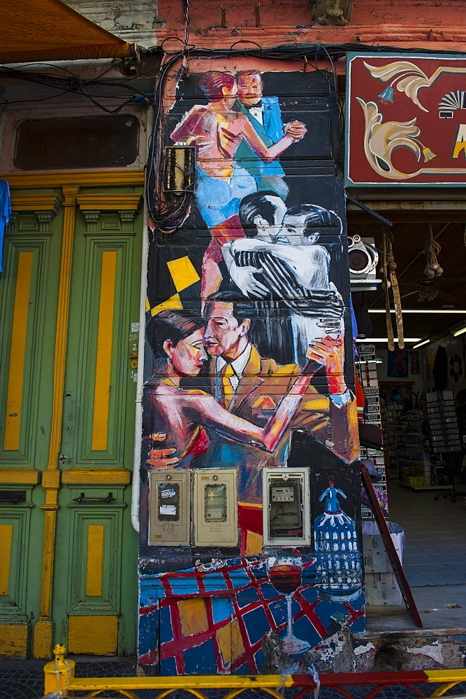 Graffiti on houses in La Boca neighbourhood in Buenos Aires, Argentina, South America