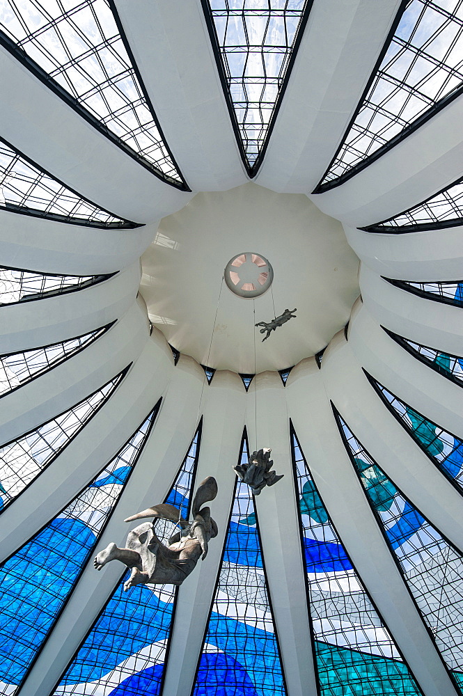 Stained glass in the Metropolitan Cathedral of Brasilia, UNESCO World Heritage Site, Brazil, South America 