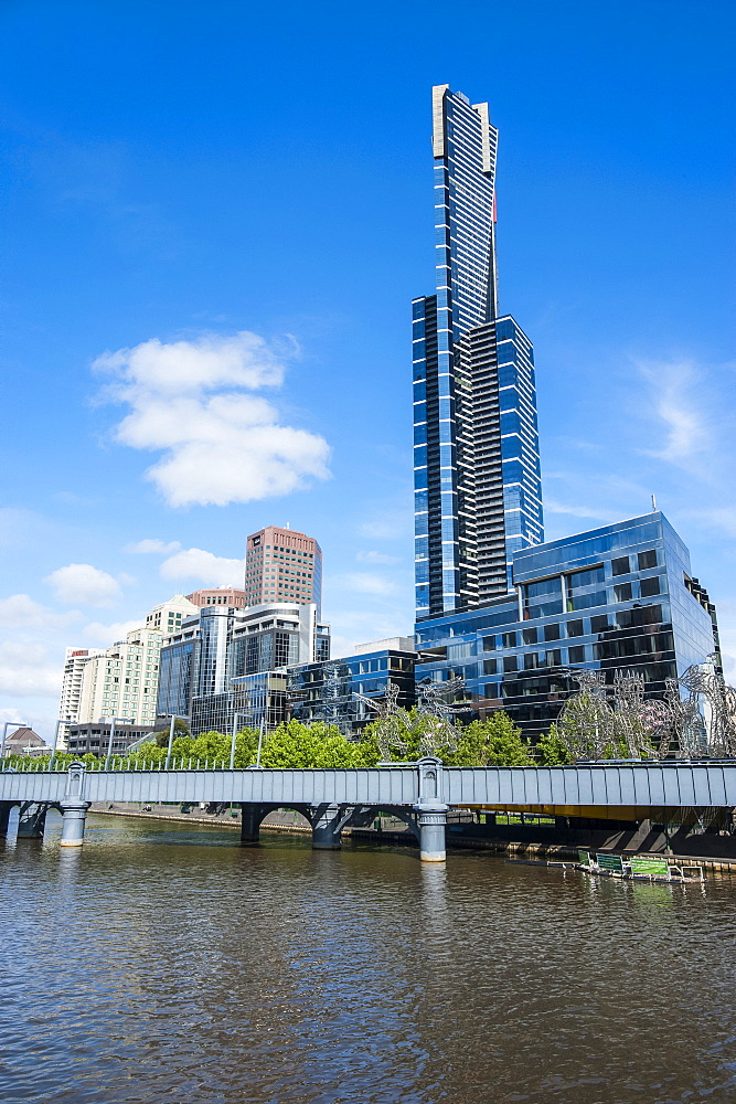 High rise buildings on the Yarra River flowing through Melbourne, Victoria, Australia, Pacific