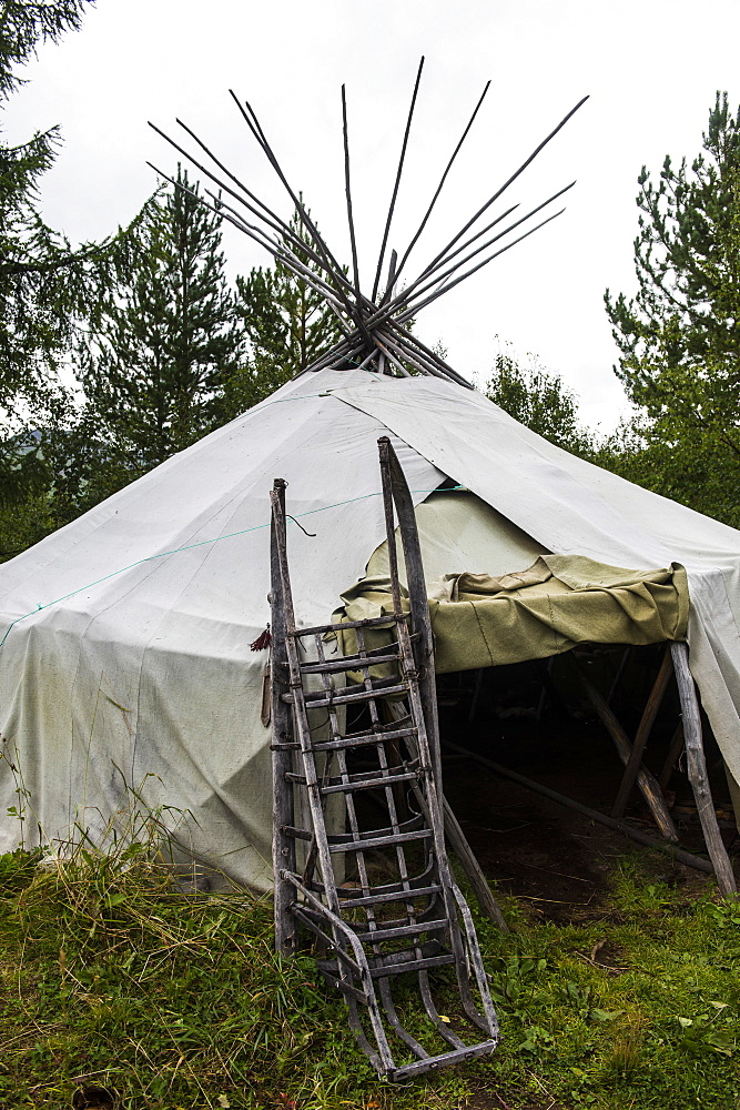 Traditional tipi in Esso, Kamchatka, Russia, Eurasia