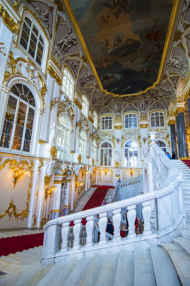 Jordan main staircase in the Hermitage (Winter Palace), UNESCO World Heritage Site, St. Petersburg, Russia, Europe