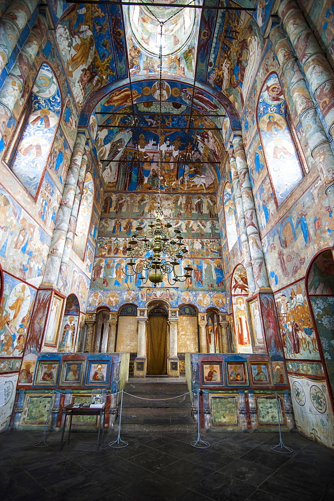 Painted walls in the cathedral of the Kremlin of Rostov Veliky, Golden Ring, Russia, Europe 