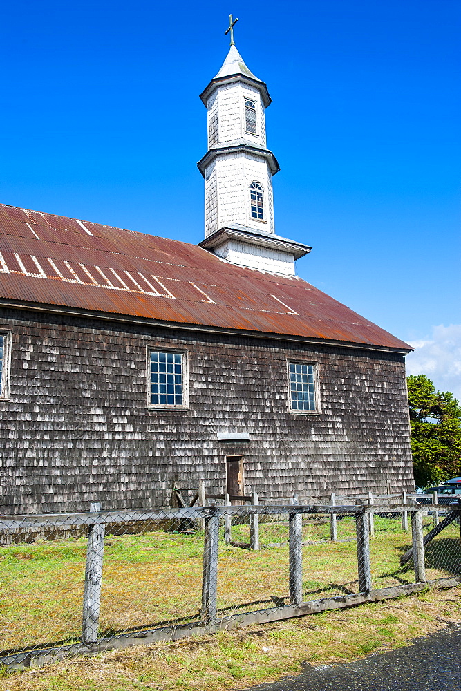 Church of Our Lady of Sorrows, UNESCO World Heritage Site, Dalcahue, Chiloe, Chile, South America 