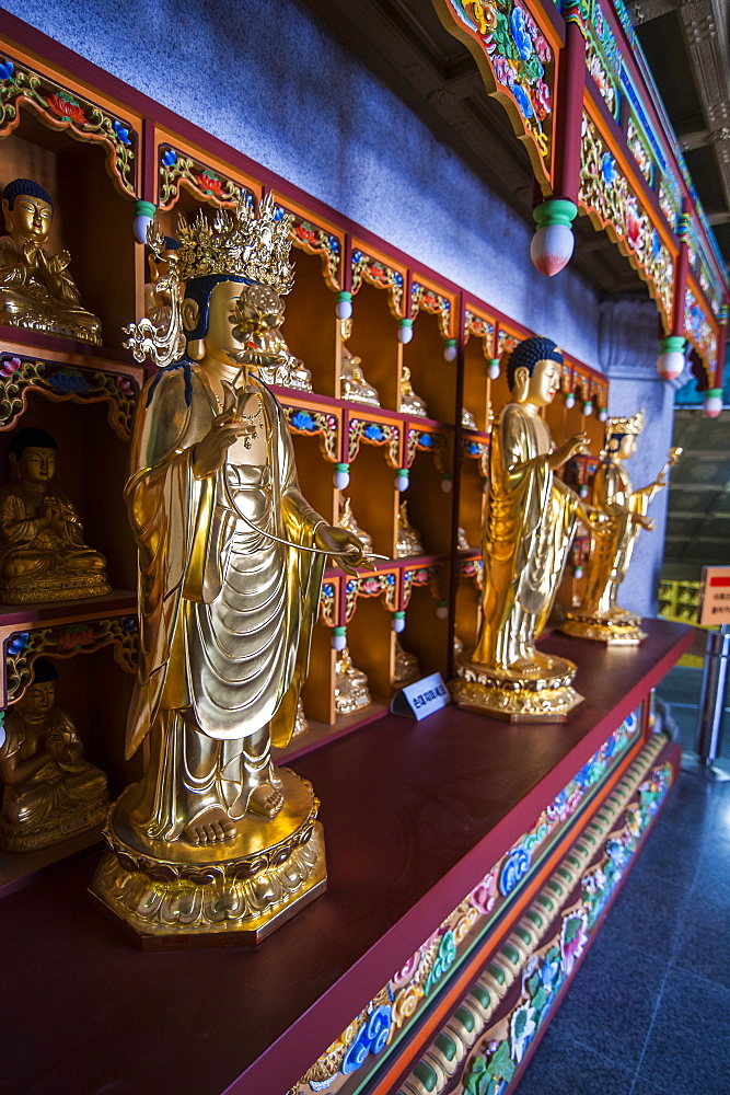 Buddha collection under the Golden Maitreya Statue, Beopjusa Temple Complex, South Korea, Asia