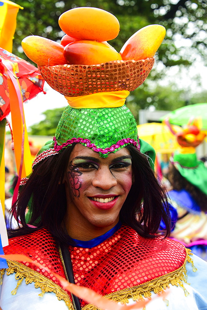 Colourfully dressed in the Carneval in Santo Domingo, Dominican Republic, West Indies, Caribbean, Central America