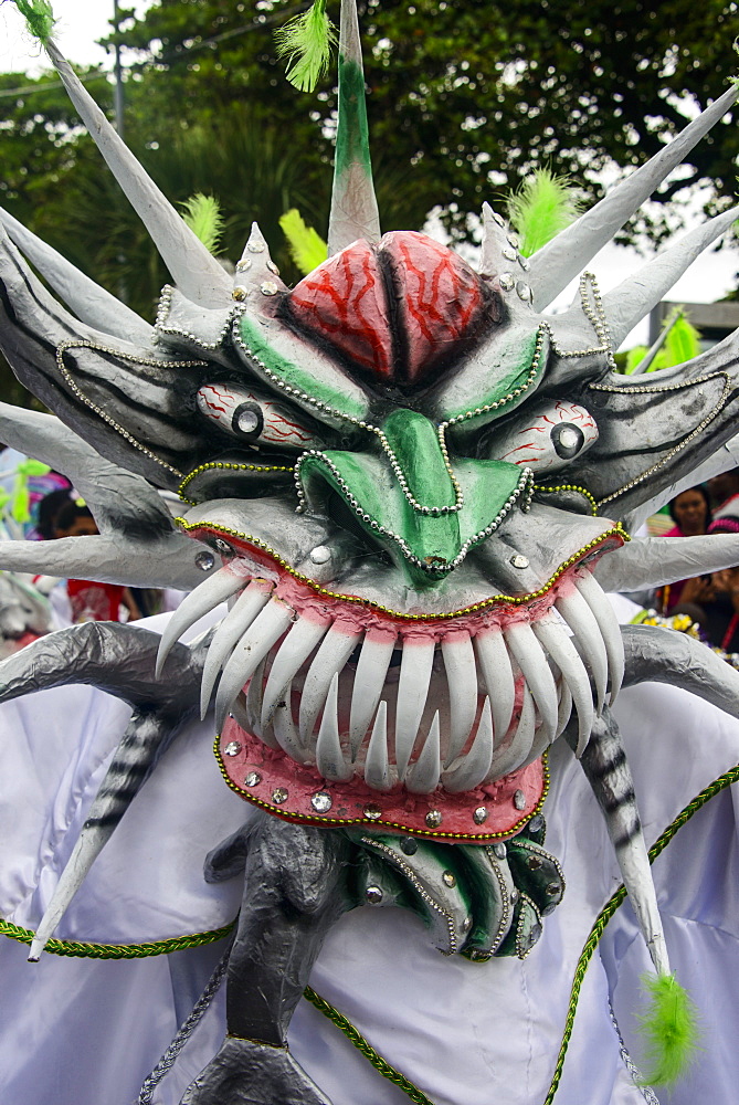 Colourful dressed masked man in the Carneval (Carnival) in Santo Domingo, Dominican Republic, West Indies, Caribbean, Central America