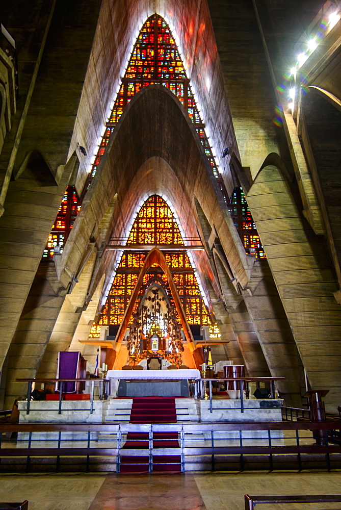 Stained glass in the Basilica Catedral Nuestra Senora de la Altagracia of Higuey, Dominican Republic, West Indies, Caribbean, Central America