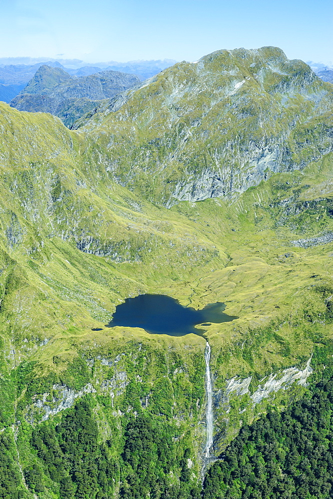 Aerial of the rugged mountains in Fiordland National Park, UNESCO World Heritage Site, South Island, New Zealand, Pacific