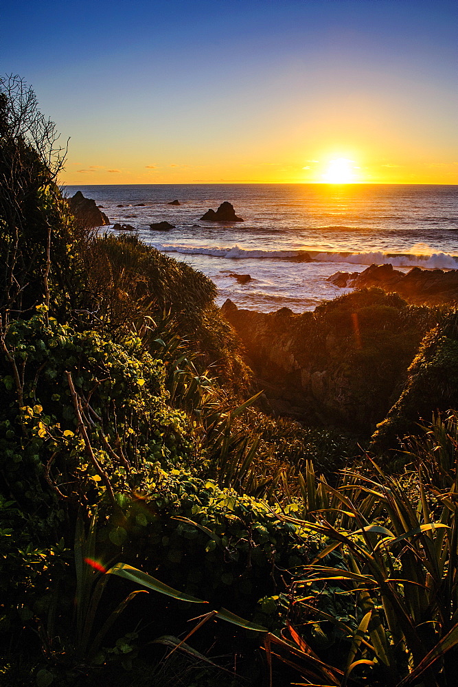 Sunset at Cape Foulwind near Westport, West Coast, South Island, New Zealand, Pacific