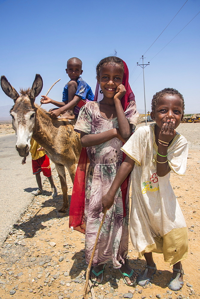 Happy young Bedouin children in the lowlands of Eritrea, Africa