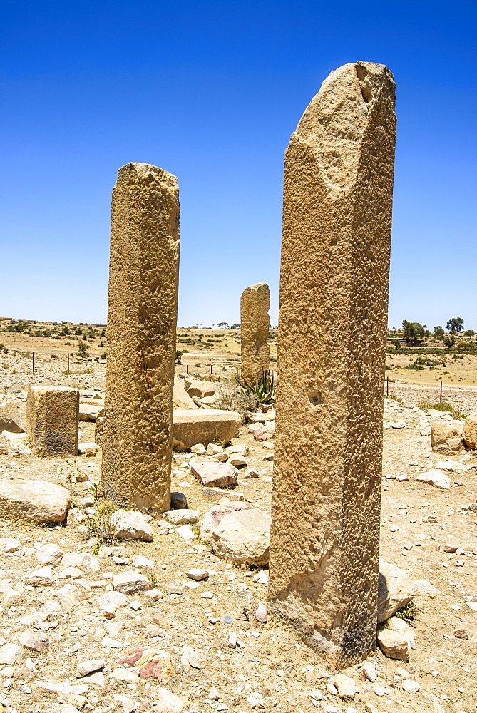 The columns of a ruined structure at the Pre-Aksumite settlement of Qohaito, Eritrea, Africa