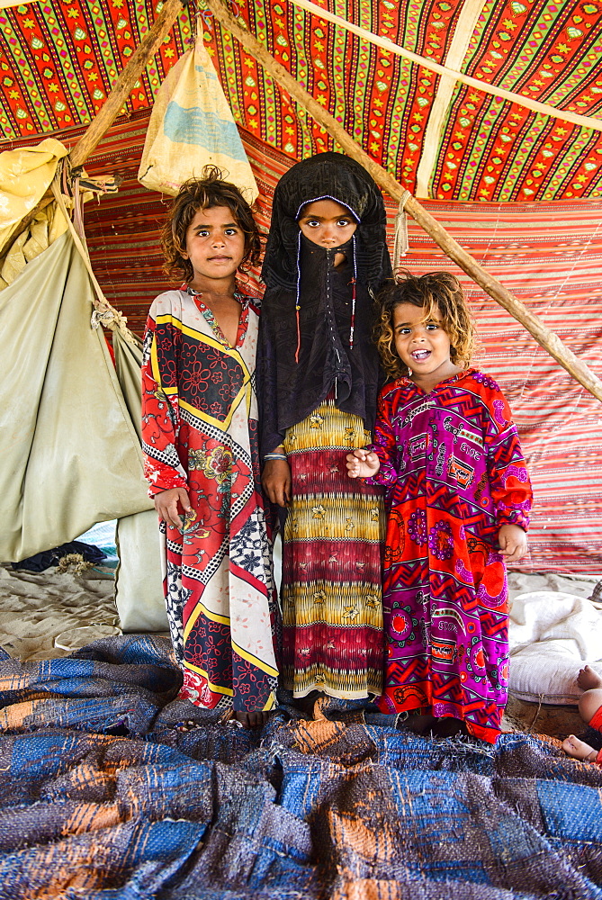 Rashaida children in their tent  in the desert around Massawa, Eritrea, Africa