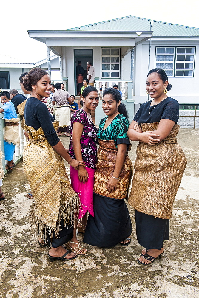 Traditional dressed Tongan women at a church service in Neiafu, Vavau, Vavau Islands, Tonga, South Pacific, Pacific