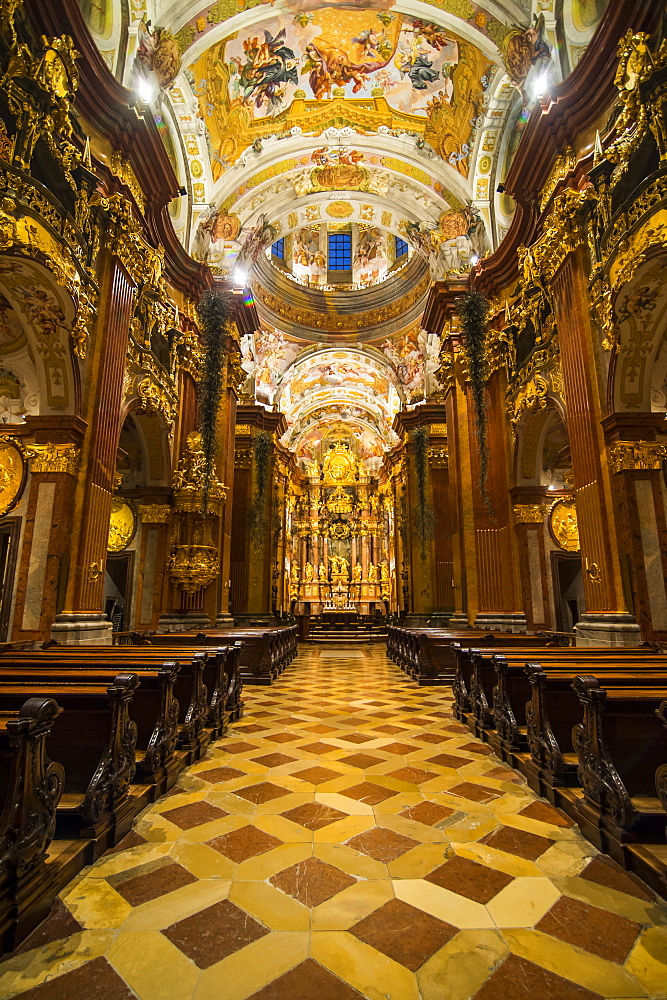 Frescoed ceiling of the church, Melk Abbey, Benedictine abbey, Melk, Wachau Cultural Landscape, UNESCO World Heritage Site, Danube, Wachau, Austria, Europe