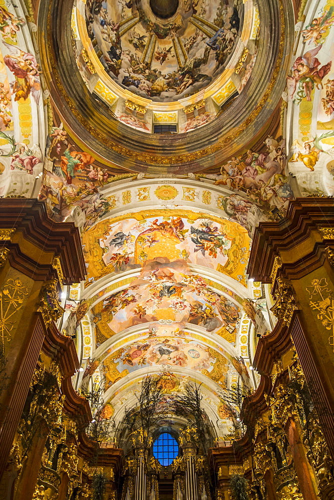 Frescoed ceiling of the church, Melk Abbey, Benedictine abbey, Melk, Wachau Cultural Landscape, UNESCO World Heritage Site, Danube, Wachau, Austria, Europe