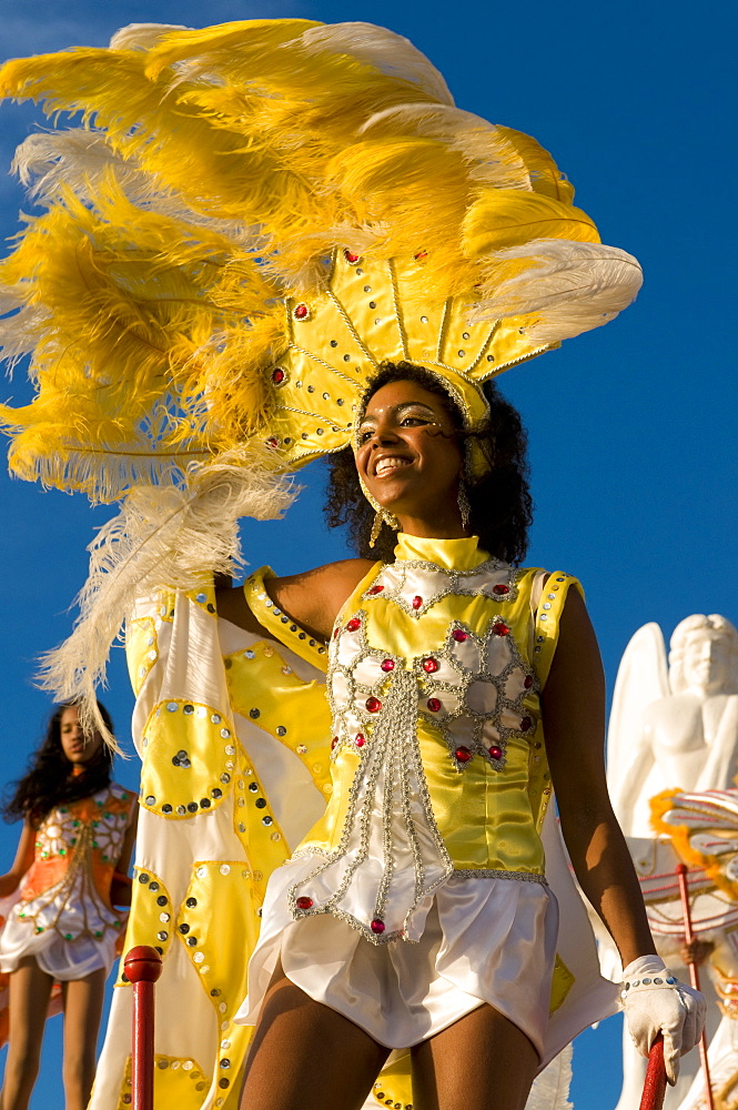 Colourful costumed woman, Carnival, Mindelo, Sao Vicente, Cape Verde, Africa