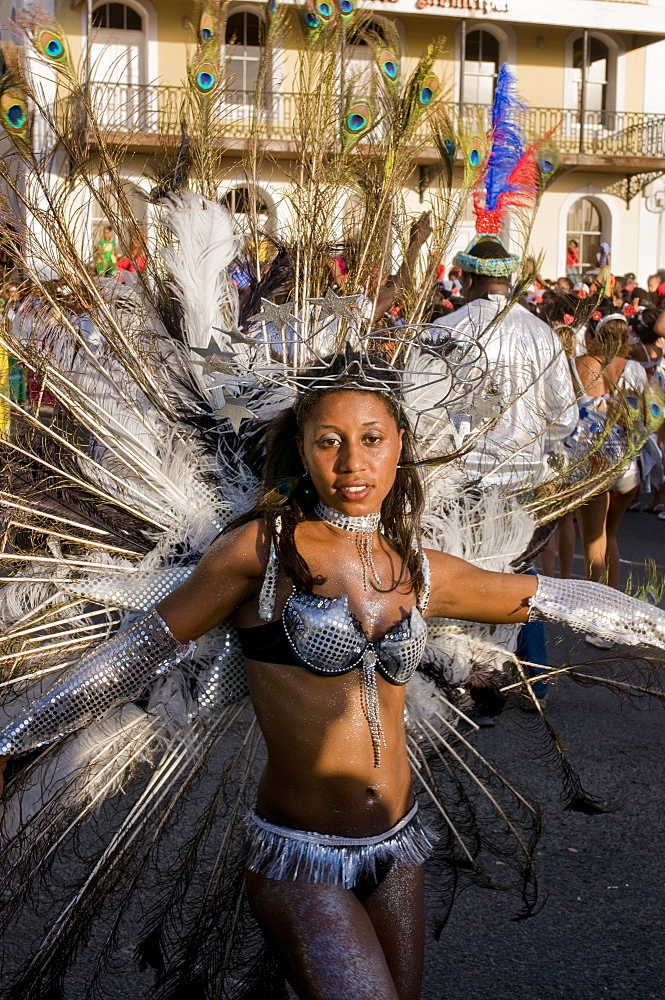 Colourful costumed woman, Carnival, Mindelo, Sao Vicente, Cape Verde, Africa