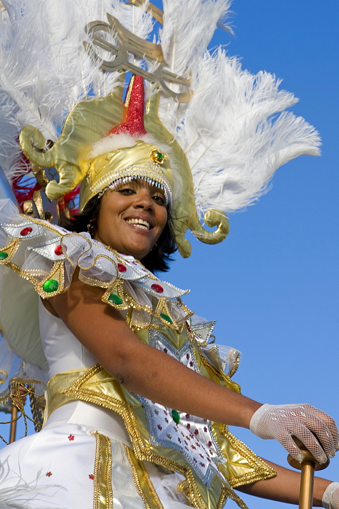 Colourful costumed woman, Carnival, Mindelo, Sao Vicente, Cape Verde, Africa