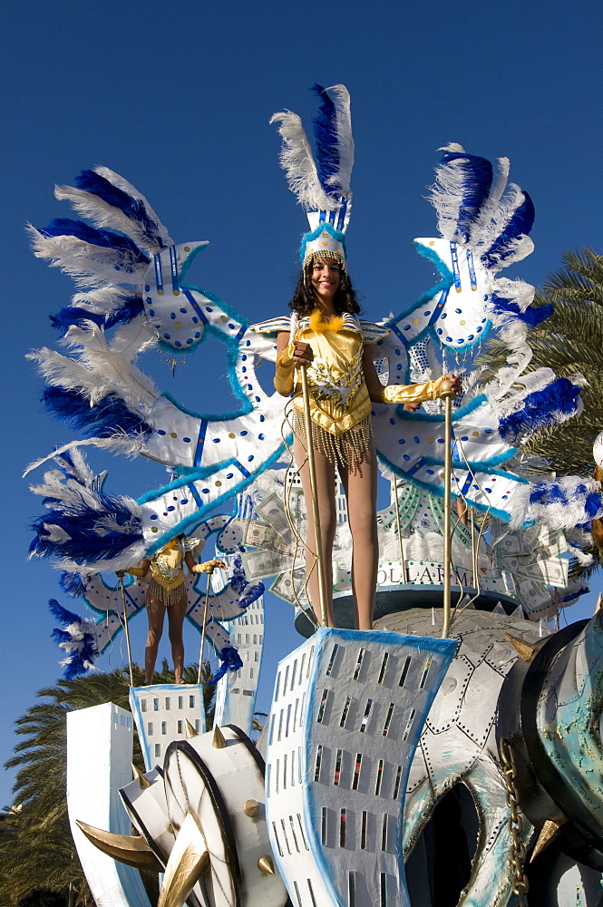 Costumed women on float, Carnival, Mindelo, Sao Vicente, Cape Verde, Africa