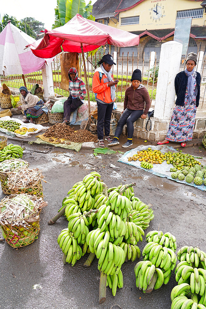 Daily market in front of Fianarantsoa train station, Ihorombe Region, Southern Madagascar, Africa