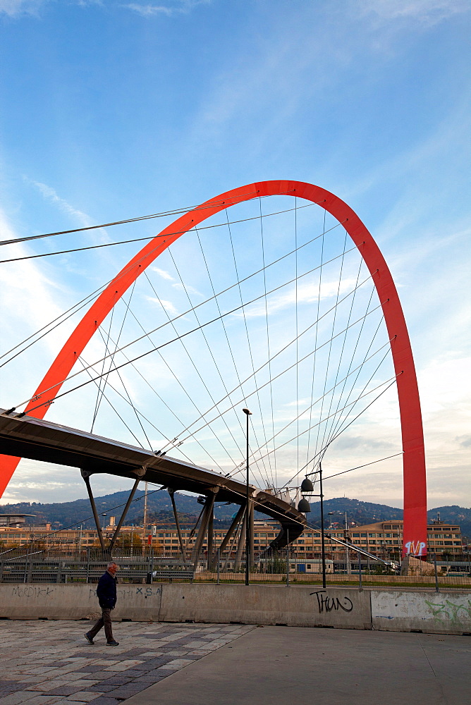 The Olympic Arch of Turin, a pedestrian bridge, symbol of the XX Olympic Winter Games held in 2006, Turin, Piedmont, Italy, Europe