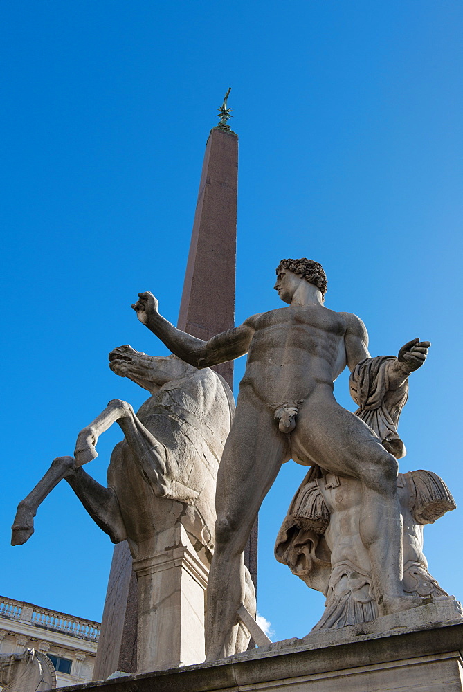 Castor and Pollux statue in front of the Quirinale, the home of the President of the Italian Republic, Rome, Lazio, Italy, Europe