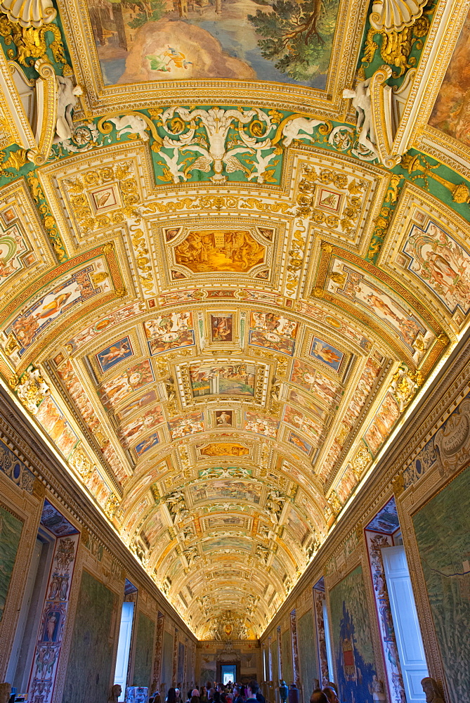 Frescoes on the ceiling of the Gallery of the Maps, Vatican Museums, Rome, Lazio, Italy, Europe