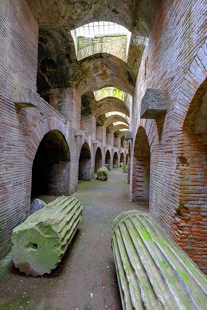 The Underground of the Flavian Amphitheater, the third largest Roman amphitheater in Italy, Pozzuoli, Naples, Campania, Italy, Europe