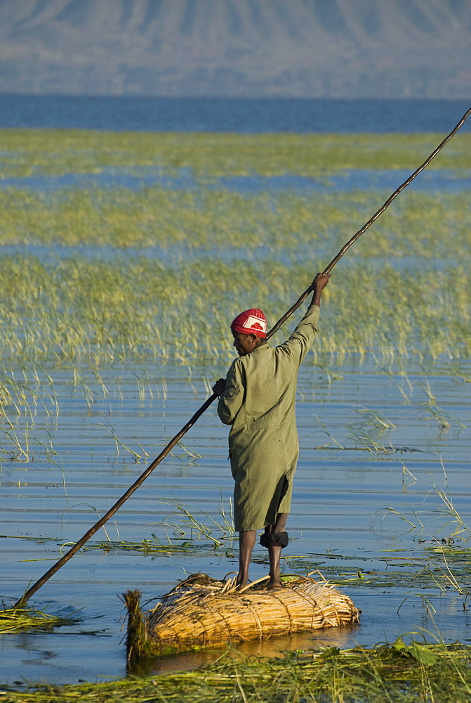 Reed boat on Awasa Lake, Rift Valley region, Ethiopia, Africa