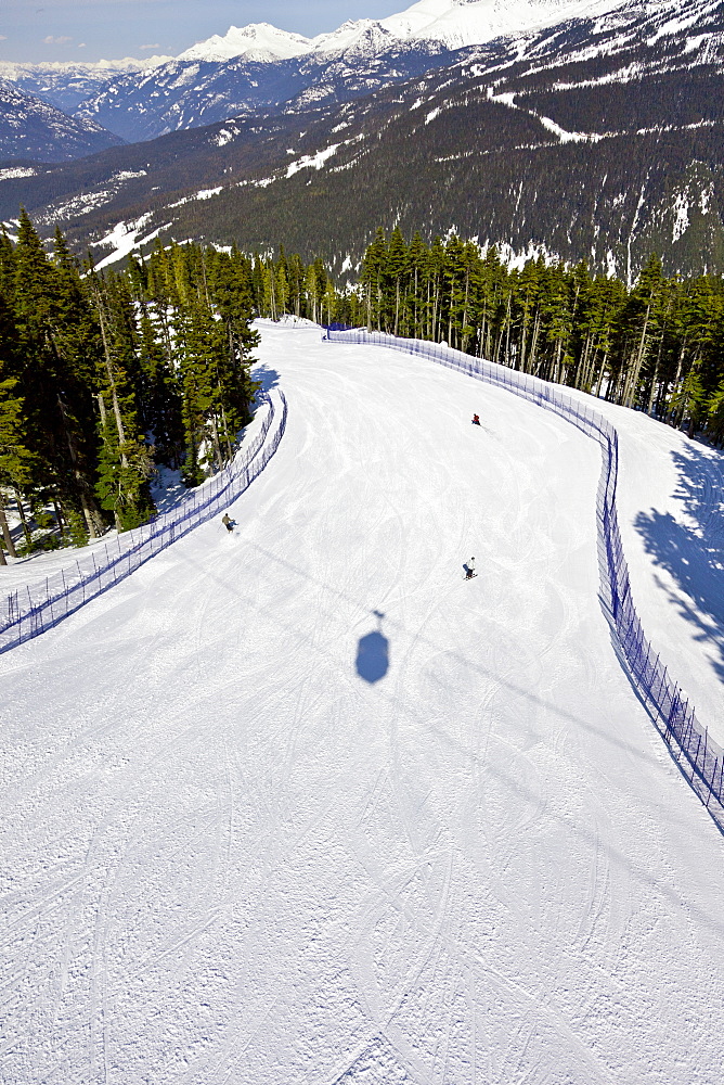 Aerial view of ski run, Whistler mountain, Whistler Blackcomb Ski Resort, Whistler, British Columbia, Canada, North America