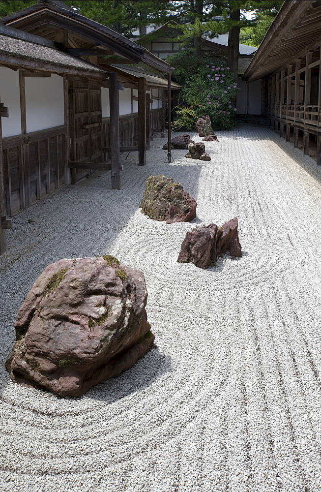 Narrow rock garden at Kongobuji Temple, the Shingon Buddhist sect headquarters, on Mount Koya, Wakayama, Japan, Asia