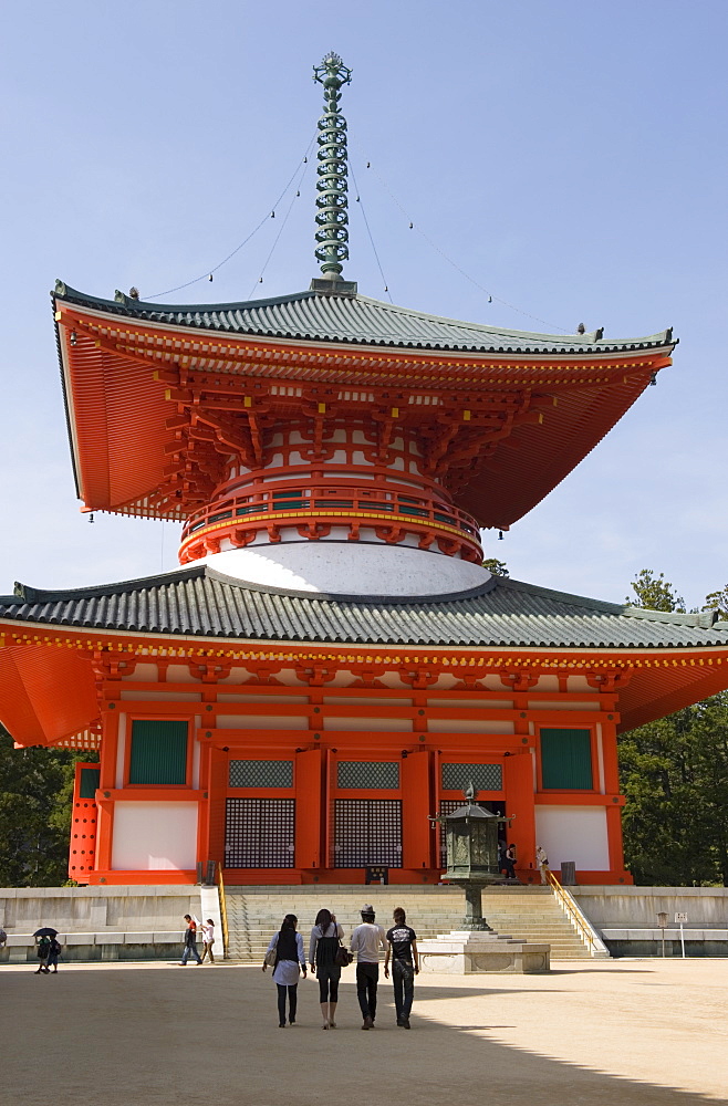 Konpon Daito (Great Stupa) pagoda at the Dai Garan Buddhist temple area of Mount Koya, Wakayama, Japan, Asia