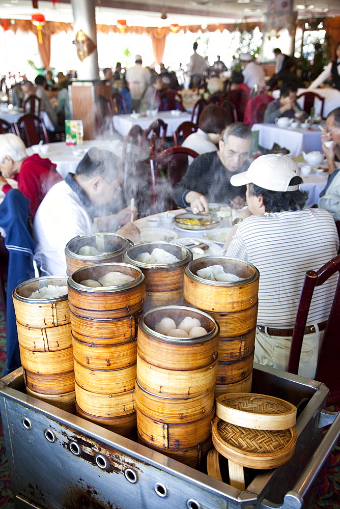 Baskets of Dim Sum in Chinese restaurant in Toronto, Ontario, Canada, North America