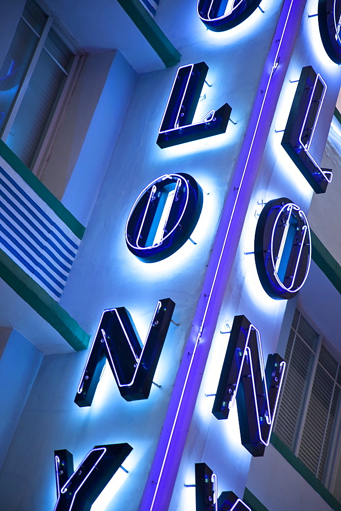 Colony Hotel neon sign, South Beach, Miami, Florida, United States of America, North America