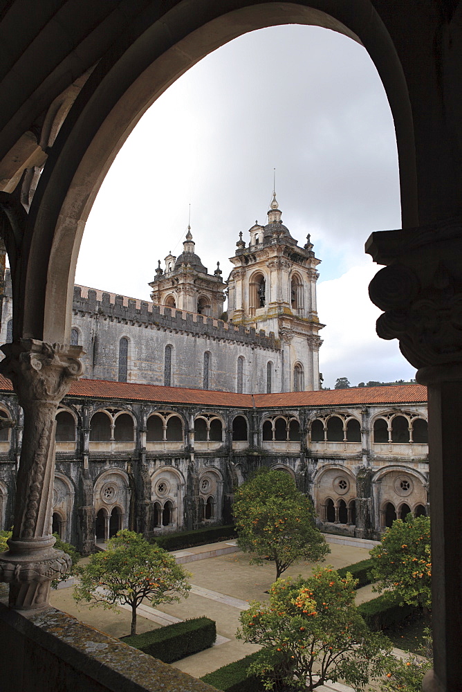 The cloisters and courtyard of Alcobaca Monastery, UNESCO World Heritage Site, Alcobaca, Estremadura, Portugal, Europe