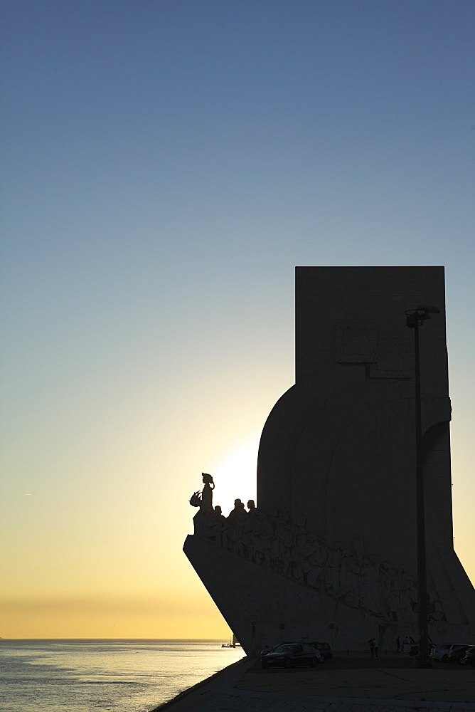 Sundown at the Monument to the Discoveries (Padrao dos Descobrimentos) by the River Tagus (Rio Tejo) in Belem, Lisbon, Portugal, Europe